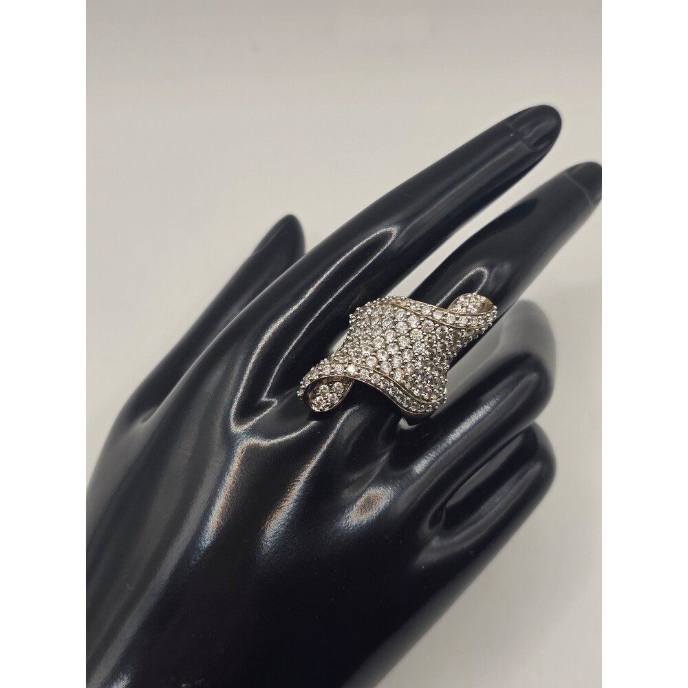 Vintage 925 Sterling Silver Veronica Wieck CZ Twisted Scroll Ring S-10